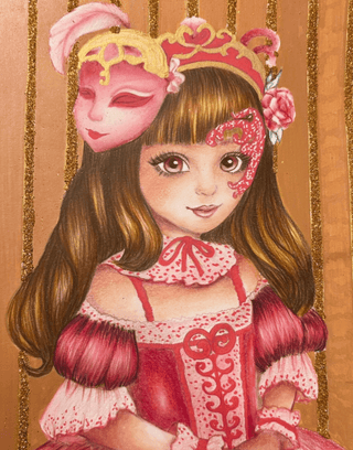 Grayscale Coloring Page, Girl with Mask in Venice. Venetian Reverie