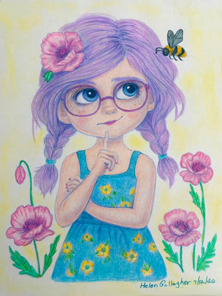 Coloring Page. Clara and the Whispering Bee of the Poppy Field. colored
