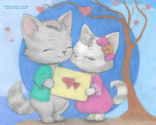 Coloring Page. Cute Kittens in Love with a Love Letter. Whiskers in Love. Colored