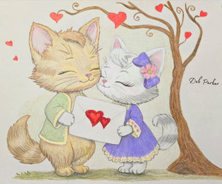 Coloring Page. Cute Kittens in Love with a Love Letter. Whiskers in Love. Colored 3