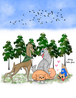 Coloring Page, Dogs and Cat, Pets, German shepherd, Animals, Whimsy, Line art. Our fur friends - The Art of Julia Spiri. colored