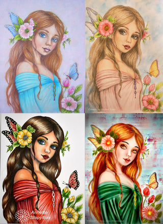 Coloring Page, Fantasy Girl. A Fairy's Grace. colored