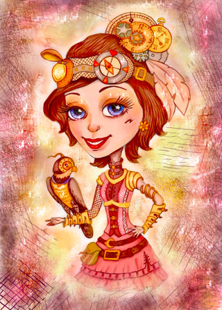 Coloring Page, Steampunk Girl. Kelly and Falcon. colored