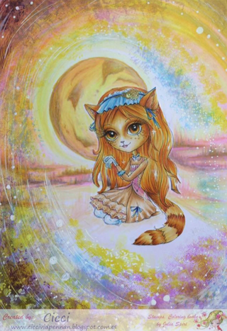 Steampunk Cat Girl. Nessie Cat Girl - colored example coloring page by Julia Spiri