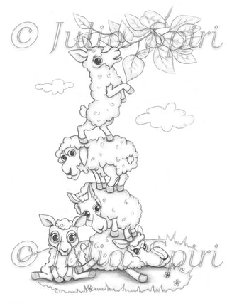 Counting sheeps - Printable grayscale coloring page for adults by Julia Spiri, instant download