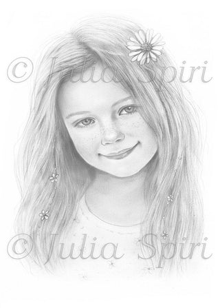 Grayscale Coloring Page, Lovely Girl Portrait. Daisy