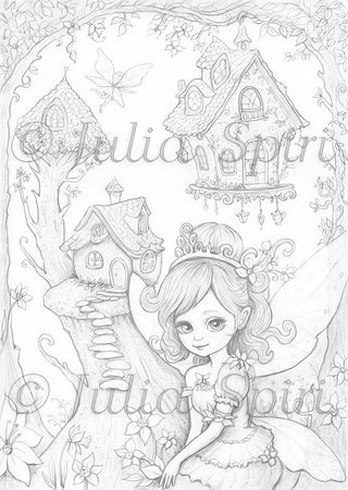 Fairy World - Grayscale light version, ideal for delicate blending, printable art