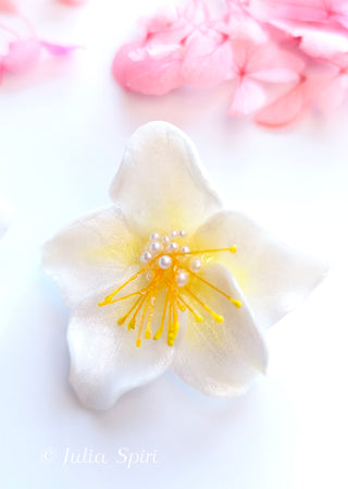 Handmade Polymer Clay Earrings. Fairy Garden Jasmine, one flower