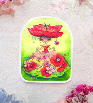 Floral Art Sticker | Sunny Aesthetic Vinyl & Holo Decals. Flower Dress
