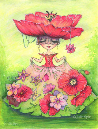 Coloring Pages, Girl with Fantasy Flower Clothes. The Flower Dress - The Art of Julia Spiri