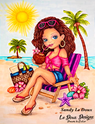 Girl on the Beach. Summer Escape. colored