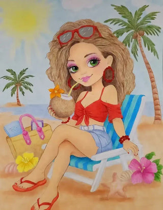 Girl on the Beach. Summer Escape. colored