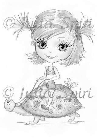 Coloring page. Girl on a Turtle - The Art of Julia Spiri