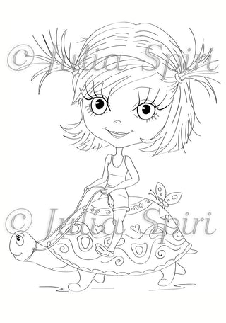 Coloring page. Girl on a Turtle - The Art of Julia Spiri