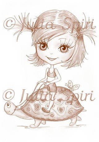 Coloring page. Girl on a Turtle - The Art of Julia Spiri