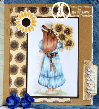 Grayscale Coloring Page, Girl with Sunflowers. Sunny - The Art of Julia Spiri