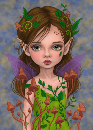 Grayscale Coloring Page. Mushroom Grove Fairy. colored