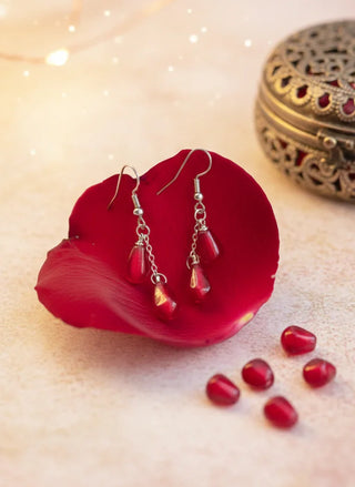 Handmade Pomegranate Seeds UV Resin Earrings & Necklace Set | Botanical Crystal Jewelry. scene