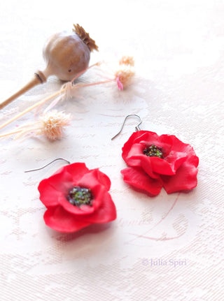 Handmade Poppies Polymer Clay Earrings | Flower Jewelry – Julia Spiri