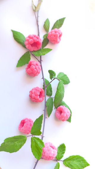 Handmade polymer clay raspberries with velvety texture  by Julia Spiri