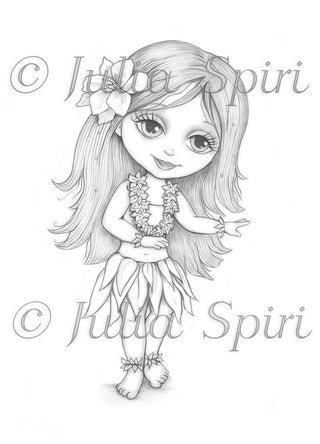 Página para colorear de verano, Sello digital, Digi, Mar, Vacaciones, Danza, Playa, Fantasía, Elaboración, Fantasía. chica hawaiana
