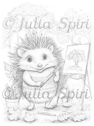 Hedgehog's Plein Air Masterpiece - Grayscale light version, ideal for delicate blending, printable art