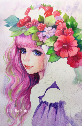 Grayscale Coloring Page. Original Watercolor Painting. Summer Vibes