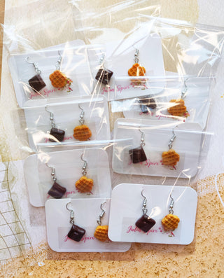 Handmade Polymer Clay Earrings. Chocolate and Waffles