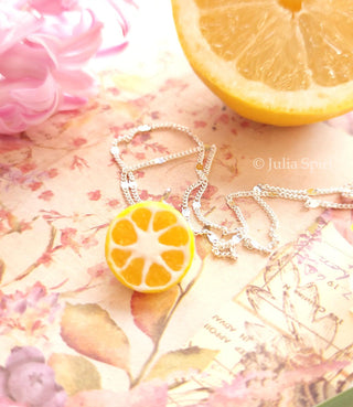Handmade Polymer Clay Earrings, Necklace and Ring. Lemon