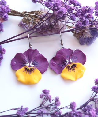 Handmade Polymer Clay Earrings. Pansies