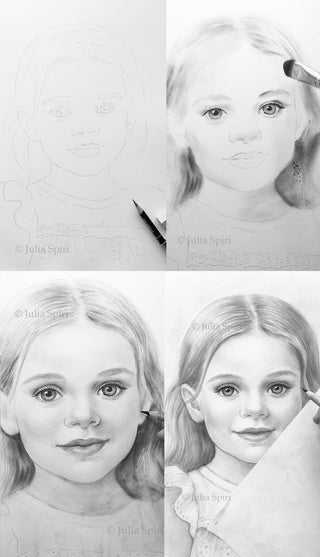 The World Through Her Eyes - Grayscale coloring page version 7, printable adult coloring art by Julia Spiri