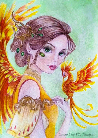 Grayscale Coloring Page, Fairy Tale. The Phoenix Keeper Fairy