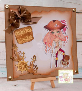 Coloring Page, Pirate Girl with Treasure, Adventure. Georgie Pirate. colored-4