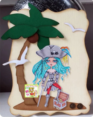 Coloring Page, Pirate Girl with Treasure, Adventure. Georgie Pirate. colored