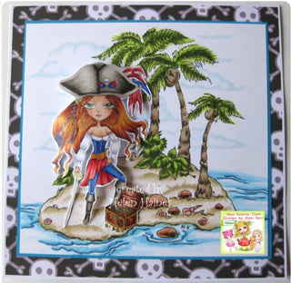 Coloring Page, Pirate Girl with Treasure, Adventure. Georgie Pirate. colored 2