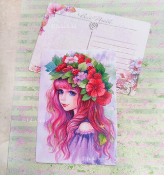 Postcard, Fantasy Girl with Fruits. Summer Vibes