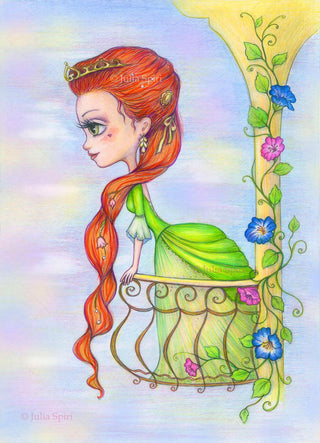 Coloring Page, Fairytale Princess on the Balcony. Waiting for the prince