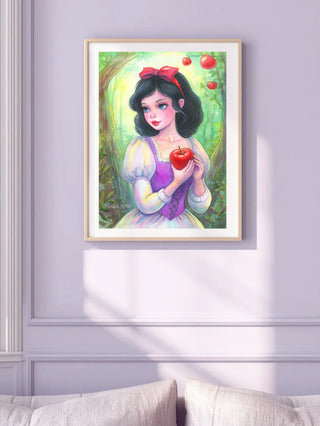 Grayscale Coloring Page. Original Watercolor Painting. Snow White