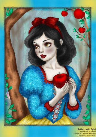Snow White - Grayscale coloring page version 7, printable adult coloring art by Julia Spiri
