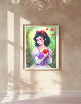 Grayscale Coloring Page. Original Watercolor Painting. Snow White