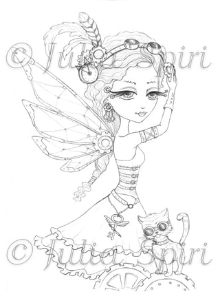 Coloring page. Steampunk Fairy - The Art of Julia Spiri