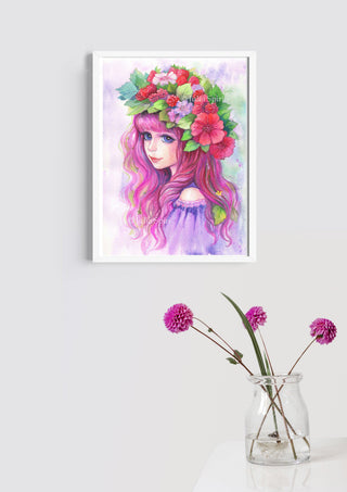 Grayscale Coloring Page. Original Watercolor Painting. Summer Vibes
