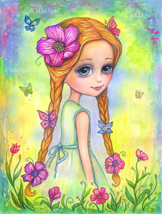 Coloring Page, Summer Girl with flowers. Abigail