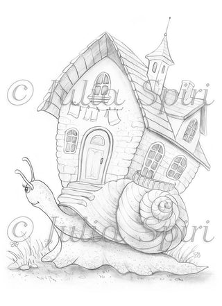 The Snail House - Grayscale light version, ideal for delicate blending, printable art