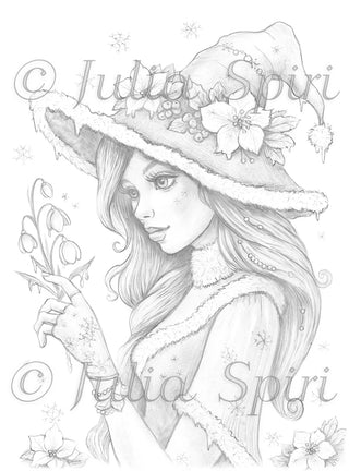 The Winter Sorceress - Grayscale light version, ideal for delicate blending, printable art