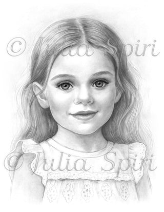 The World Through Her Eyes - Grayscale coloring page version 4, printable adult coloring art by Julia Spiri