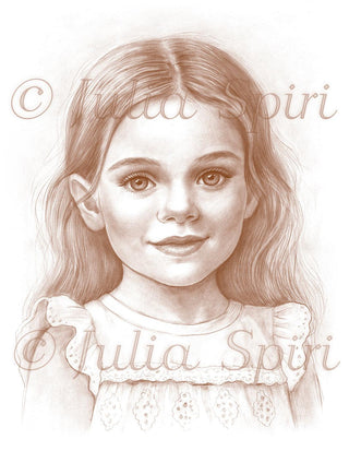The World Through Her Eyes - Sepia tone vintage coloring page for adults by Julia Spiri