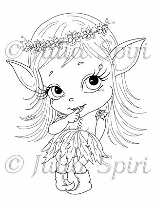 Coloring Page, Fantasy Child. The Baby Elf - The Art of Julia Spiri