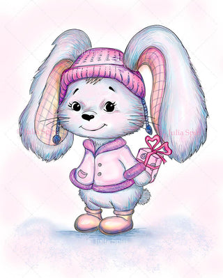 Coloring page. Winter. The Bunny and Gift