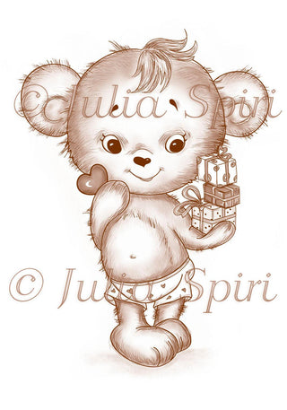 Coloring page. The Teddy and Gift